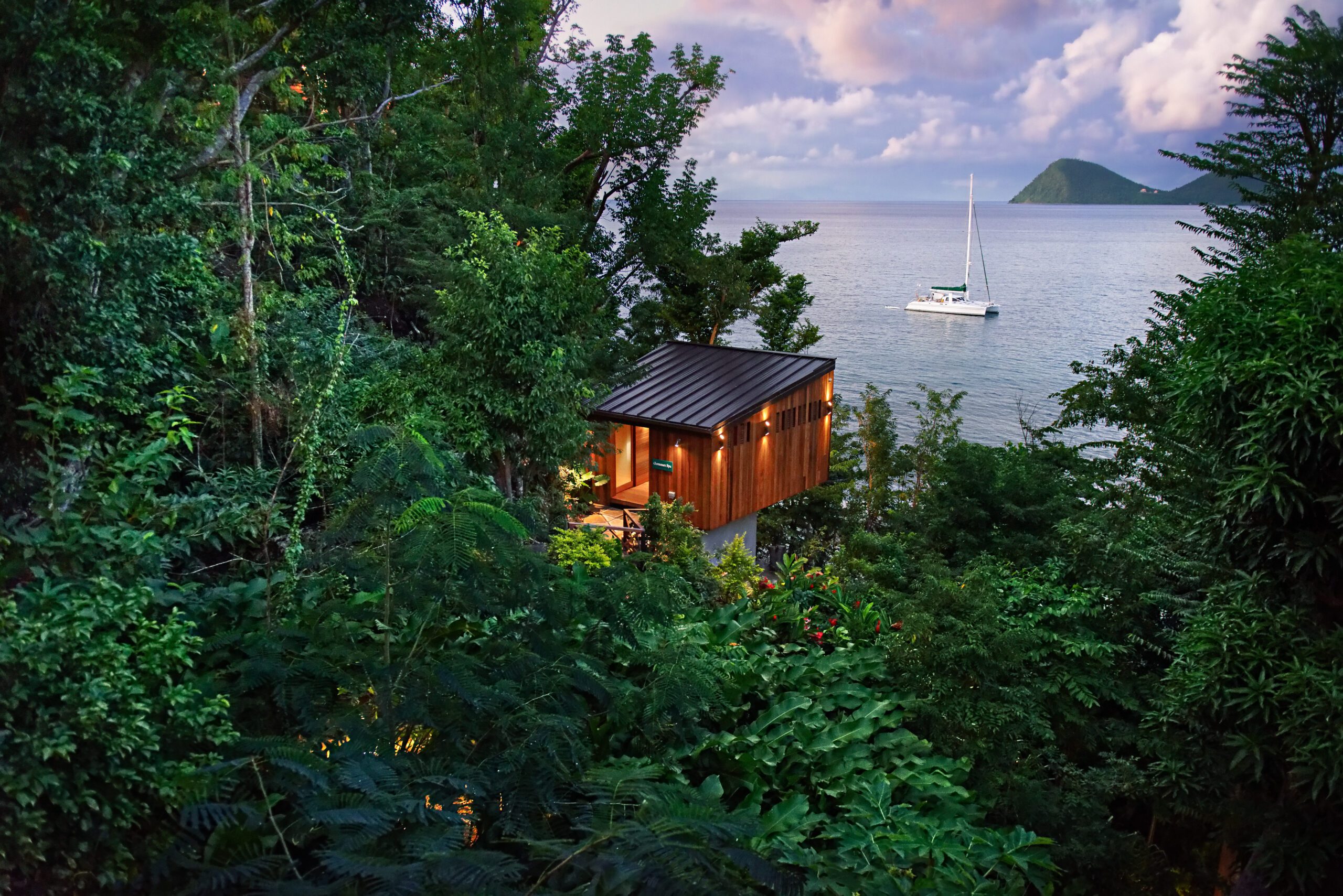 Secret Bay glowing at blue hour within the rainforest